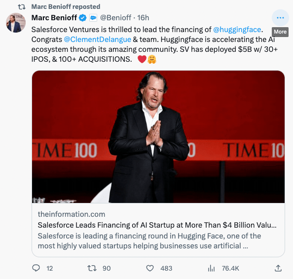 Marc Benioff, Salesforce Ventures, Hugging Face