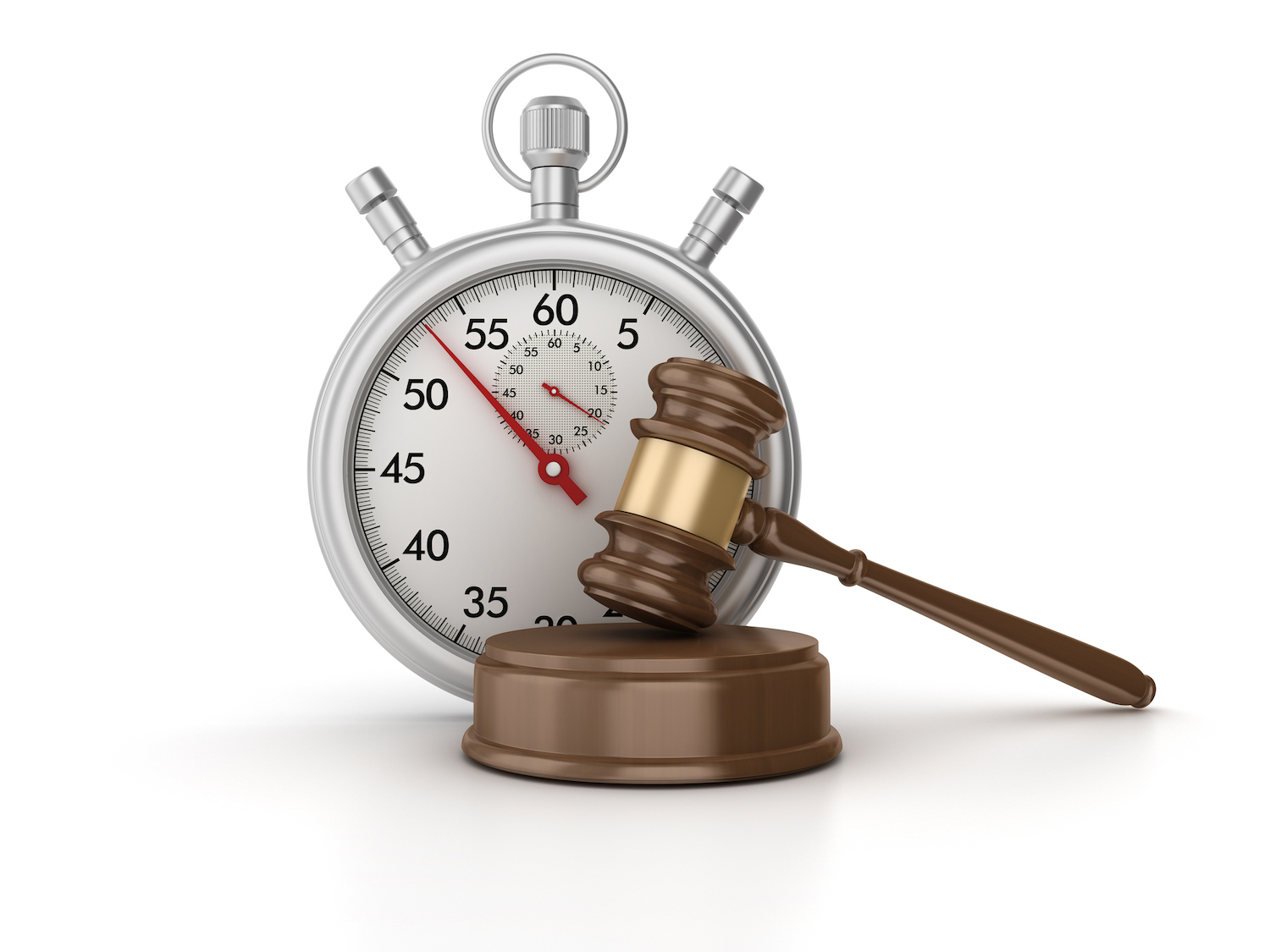 Stopwatch with Gavel on White Background