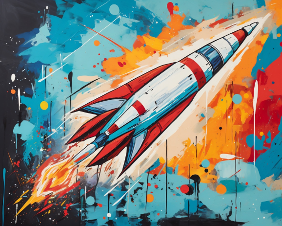 Abstract painting of a rocket.