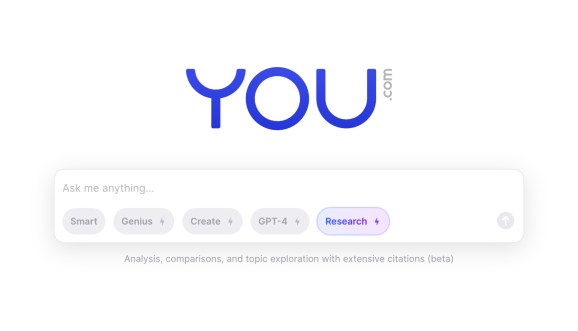 Screenshot of You.com homepage.