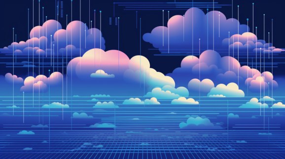 AI-generated image of cloud computing in the clouds.
